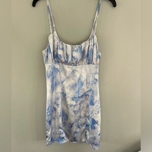 Forever 21 Blue and White Tie-Dye Satin Slip Dress